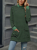 Autumn Slim Fit Long Sleeve High Collar Stripe Shirt for Women