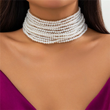 Ladies Elegant Imitation White Pearl Multilayer Beaded Necklace