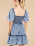 Women's Short Sleeve Smocked Denim Dress