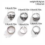 6pcs/Set Antique Silver Carved Skull Devil's Swing Rings