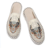 Chinese Style Cow Head Hand Embroidery Cozy Flats for Men