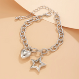 Ladies Hollow Star Heart Charm Metallic Bracelets