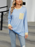 Contrast Color Stripe Chest Pocket Long Sleeve Shirt for Women