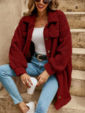 Women's Cute Fluffy Lapel Button Mid-Length Coat