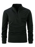 Men's Half Zip Stand Collar Long Sleeve Autumn Polo Shirt