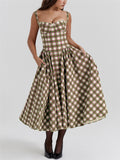 Retro Big Swing Plaid Bustier Dress for Ladies