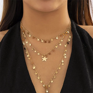 Ladies Sparkling 3pcs/Set Five-Pointed Stars Necklaces