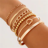 6Pcs/Set Twisted Metal Chain Beaded Bracelets for Women