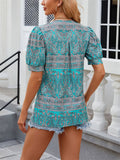 Bohemian Style V Neck Paisley Print Fitted Shirt for Women