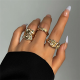 Women's 3Pcs/Set Trendy Irregular Metal Rings