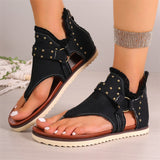 Retro Rivet Decoration Open Toe Flat Roman Sandals for Women