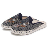 Chinese Style Cow Head Hand Embroidery Cozy Flats for Men