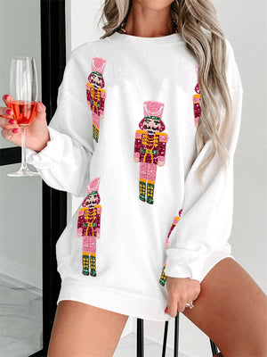 Women's Cute Cartoon Sequin Solider Christmas Sweatshirt