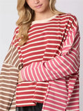 Multicolor Stripes Irregular Long Sleeve T-shirts for Women