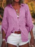 Macaron Color Rolled Up Sleeve Casual Shirt for Women