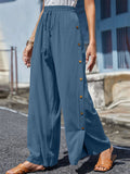 Female Plus Size Side Split Buttoned Drawstring Pants