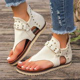 Retro Rivet Decoration Open Toe Flat Roman Sandals for Women