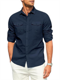 Lapel Double Pockets Casual Vacation Shirts for Male