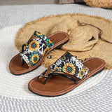 Women's Sunflower Printed Vogue Toe Loop Slippers