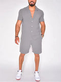 Men's Hawaiian Simple Lapel Shirt Casual Shorts Beach Sets