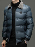 Men's Bee Letter Badge Fur Collar Down Coats