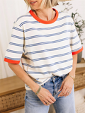 Women's Colorblocked Striped Round Neck T-shirts