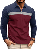 Men's Fitted Lapel Color Block Polo Shirt for Autumn