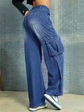 Wide Leg Flap Pocket Cargo Jeans for Ladies