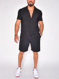 Men's Hawaiian Simple Lapel Shirt Casual Shorts Beach Sets