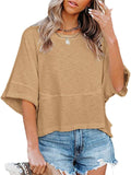 Ladies Solid Color Patchwork Casual Loose T-Shirts