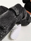 Ladies Dark Gray Multi-Pocket Denim Cargo Trouser