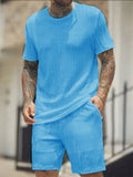 Male Textured Summer T-shirt Shorts Vacation Outfit