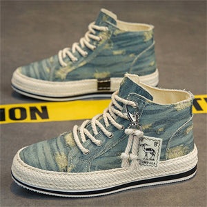 Men's Trendy High Top Lace Up Denim Canvas Shoes