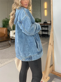 Front Pocket Casual Denim Hoodie for Ladies