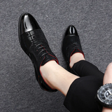 Male Square Check Pattern Mid Cuban Heel Dress Shoes