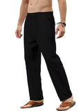 Men's Cotton Linen Elastic Waist Casual Straight-Leg Pants