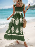 Bohemian Print Flowy Sleeveless Bustier Dress for Lady