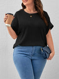 Leisure Plus Size Round Neck Striped Texture Shirt for Women