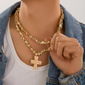 2Pcs/Set Hip-Hop Cross Pendant Acrylic Irregular Beads Necklaces