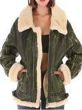 Super Warm Plush Lapel Zipper Windproof Faux Suede Coat for Women