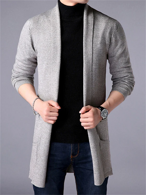 Solid Color Knitted Cardigan Sweater for Men