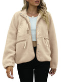 Ladies Relaxed Fashionable Snap Button Fluffy Lapel Coats