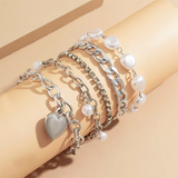 5pcs/Set Heart Imitation Pearl Bracelets for Women