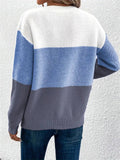 Female Color Contrast Patchwork Round Neck Pullover Sweater