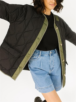 Women's Sports Contrast Color Crew Neck Bomber Jacket