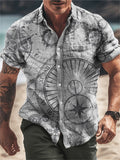 Men's Vintage Nautical Compass Print Lapel Beach Shirt