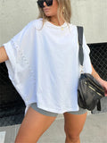 Stylish Side Studded Oversized Short Sleeve Shirt for Women