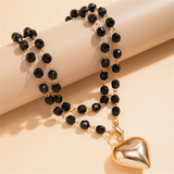 Faceted Black Beads Heart Necklaces for Ladies