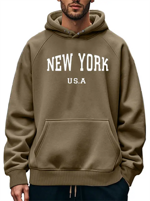 U.S.A New York City Print Men's Snap Button Decor Hoodie