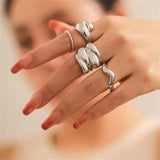 Women's 4Pcs/Set Fashion Luxury Irregular Geometry Rings